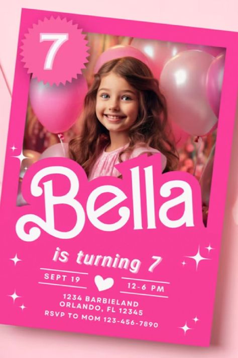 Birthday Theme Barbie, Free Barbie Invitation Templates, Barbie Birthday Invite, Barbie Birthday Invitations Free, Barbie Theme Invitation, Barbie Invites, Barbie Birthday Ideas, Barbie Party Invitations, Barbie Invitation Template