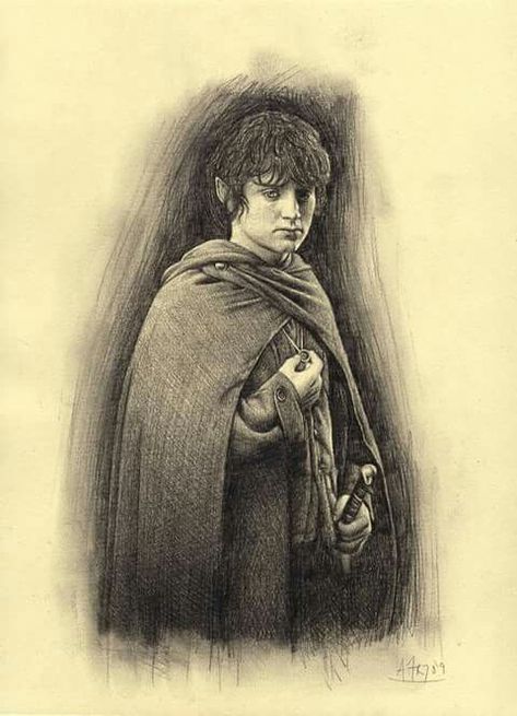 Frodo Baggins art by Andrew Fry Frodo Baggins Drawing, Tolkien Quotes, Frodo Baggins, The Two Towers, Fellowship Of The Ring, Fantasy Images, Jrr Tolkien, Gandalf, Legolas