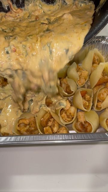 Seafood Stuffed Shells Recipe, Jumbo Shell Recipes, Shrimp And Chicken, Chicken Stuffed Shells, Shell Pasta Recipes, Shells Recipe, Soul Food Dinner, Chicken Stuffed, Stuffed Shells Recipe