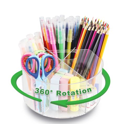 PRICES MAY VARY. 360°Rotating Design: XINHESDEN acrylic pen holder is designed with a 360°rotatable base, simply spin this caddy organizer to store or take out your stuff. And this pencil organizer with a handy handle design, you can move the clear acrylic office organizer with your hand. Large Capacity Organizer: The size of rotating desk organizer is 7.52*7.52*5 inch, divided into 6 compartments, you can sort different types of pens, pencils, crayons, highlighters, markers, cosmetic tools, art Crayon Organizer, Rotating Desk, Crayon Organization, Desk Holder, Tools Art, Clear Desk, Desk Stationery, Office Organizer, Pencil Organizer