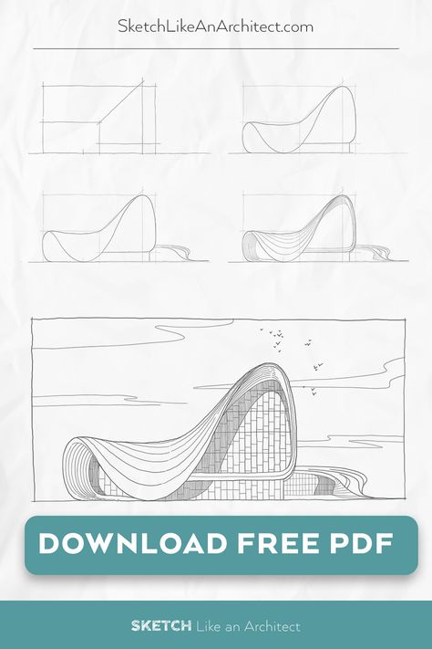 Heydar Aliyev Center Sketch, Zaha Hadid Sketch, Fundamentals Of Drawing, Sketching Tutorial, Heydar Aliyev Center, Architect Tools, Zaha Hadid Architecture, Zaha Hadid Design, Sketching Tools