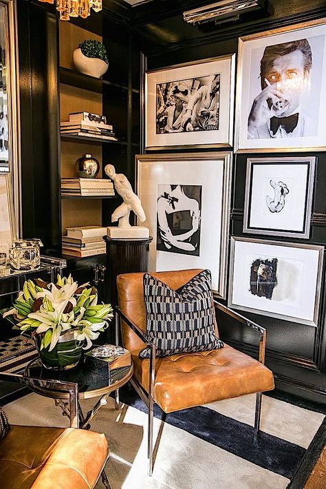 roughan-interiors-rooms-with-a-view-2016 - black walls Masculine Office Decor, Art On The Wall, Studio Foto, Interior Design Per La Casa, Leather Chairs, White Living, White Living Room, Hotel Decor, Design Del Prodotto