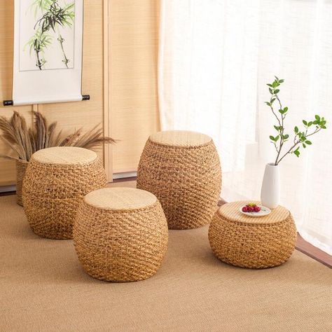 Boho Seating, Geometric Coffee Table, Rattan Ottoman, Sitting Cushion, Rattan Stool, Living Room Furniture Styles, Coffee Table Plans, Stool Ottoman, Seashell Wall Art