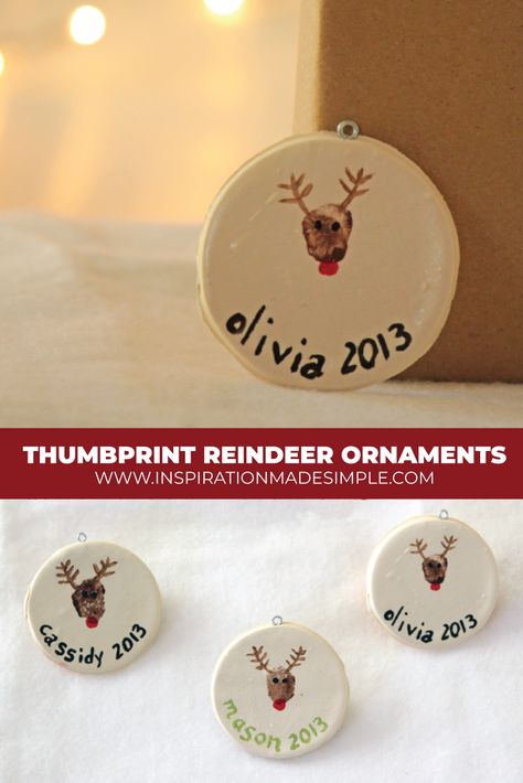 Reindeer Thumbprint Ornament, Reindeer Fingerprint, Thumbprint Ornaments, Reindeer Thumbprint, Thumbprint Reindeer, Fingerprint Ornaments, Holiday Diy Gifts, Gigi Life, Reindeer Crafts