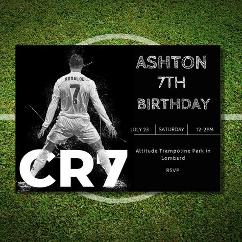 Editable Soccer Birthday Invitation Digital, Soccer Party Invite, Football Birthday Evite, Editable in Canva Printable Download Cristiano https://etsy.me/3CfC1Fr #birthday #cristianoronaldo #soccer #football #boys #sport #girls #children #editable Football Invitations Birthday, Ronaldo Birthday Invitation, Ronaldo Birthday, Soccer Party Invitations, Football Birthday Party Invitations, Soccer Birthday Invitation, Football Birthday Invitations, Football Invitations, Birthday Evite