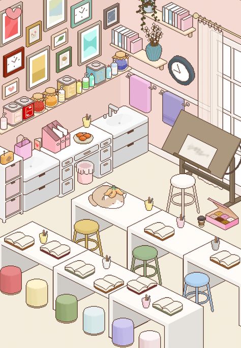 Deco Neko Room Ideas, Deco Neko, Zen Wallpaper, Dorm Room Layouts, Kitty Games, Isometric Art, Cottage Living Rooms, Room With Plants, Cat Room