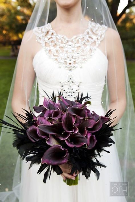 Purple Flower Bouquet, Pirate Wedding, Purple Bouquet, Lily Bouquet, Purple Wedding Flowers, Dark Wedding, Steampunk Wedding, White Wedding Bouquets, Calla Lilies