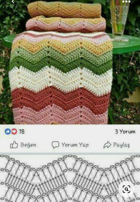 900+ Crochet Ideas E7F Uncinetto Zig Zag, Ripple Stitch Crochet, Kat Haken, Virkning Diagram, Zig Zag Crochet, Ripple Stitch, Chevron Crochet, شال كروشيه, Crocheted Blanket