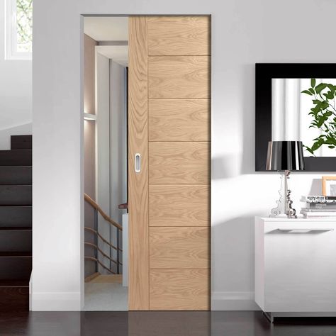 Palermo Flush Oak Absolute Evokit Pocket Door.    #oakdoor #slidingdoor Bathroom Pocket Door Ideas, Oak Doors With Glass, Pocket Sliding Door, Sliding Bathroom Doors, Sliding Pocket Door, Pocket Door Frame, Oak Front Door, Internal Oak Doors, Solid Oak Doors