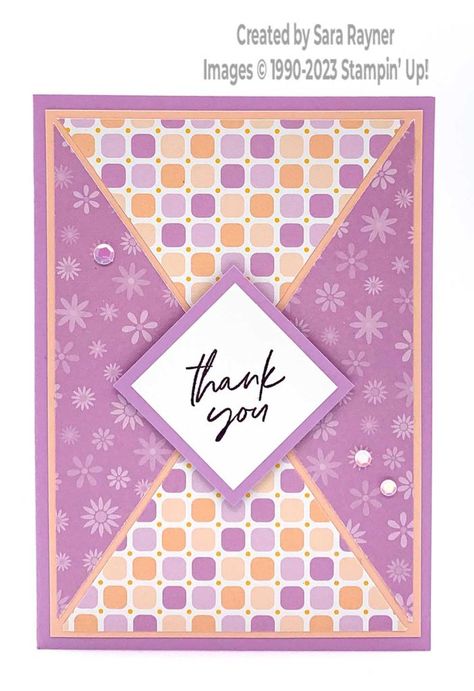 Tutorial for quick dandy thank you card - Sara's crafting and stamping studio Su Dandy Designs Cards, Stampin Up Dandy Designs Dsp Cards, Stampin Up Thank You Cards 2023, Stampin Up Dsp Cards Layout, Dandy Designs Dsp Stampin Up Cards, Dandy Designs Stampin Up Cards, Stampin Up Dandy Designs Dsp, Stampin Up Dandy Designs, Stampin Up Dsp Cards