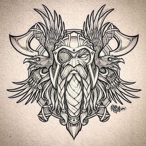 No photo description available. Viking Drawings, Pencils Sketch, Viking Warrior Tattoos, Birds Wings, Norse Mythology Tattoo, Arte Viking, Viking Tattoo Symbol, Viking Tattoo Sleeve, Art Viking