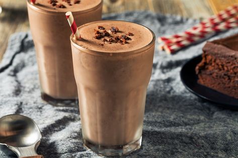 Chocolate Brownie Milkshake Recipe | The Leaf Nutrisystem Portillos Chocolate Cake Shake, Brownie Milkshake Recipes, Brownie Milkshake, Coffee Milkshake Recipe, Healthy Milkshake Recipes, Yummy Milkshake Recipes, Chocolate Caramel Brownies, Nutrisystem Recipes, Cocoa Powder Cookies