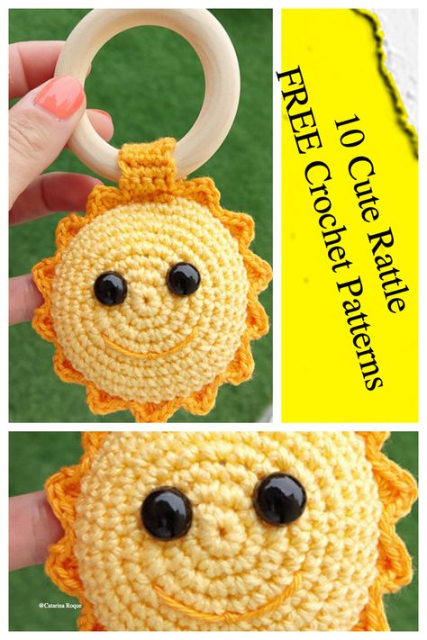 10 Cute Rattle FREE Crochet Patterns - iGOODideas.com Easy Crochet Rattle Free Pattern, Crochet Rattles Free Pattern, Sun Amigurumi Free Pattern, Crochet Rattle Free Pattern, Crochet Baby Rattle Free Pattern, Crochet Baby Toys Free Pattern, Teething Ring Pattern, Crochet Rattles, Teether Pattern