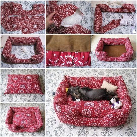 DIY Fabric Pet Sofa Dog Bed Sewing Pattern, Cat Bed Pattern, Katt Diy, Diy Cat Bed, Chat Diy, Diy Pet Bed, Pet Sofa Bed, Diy Dog Bed, Pet Sofa