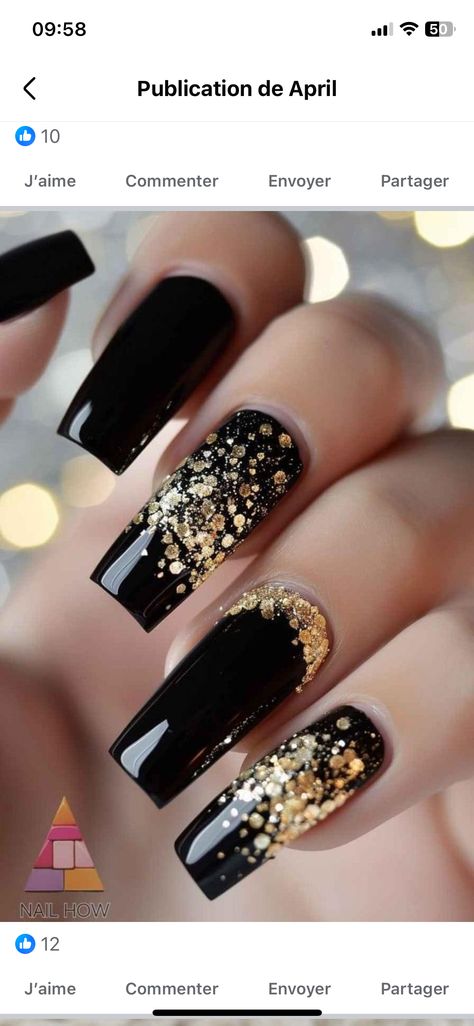 Black Nails With Gold, Gold French Tip, Black Gold Nails, Outdoor Country Wedding, Nails With Gold, Gold Acrylic Nails, Spring Nail Designs, Nice Nails, Brighter Days