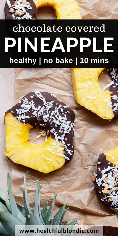 3 ingredient chocolate covered pineapple rings Chocolate Covered Pineapple, Air Fryer Buffalo Chicken, Pineapple Recipe, Gluten Free Sugar Cookies, Pineapple Rings, Pineapple Recipes, Gluten Free Desserts Recipes, Healthy Summer Recipes, No Bake Snacks