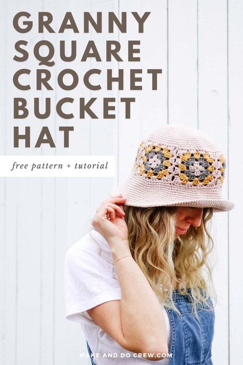 Crochet Beanie Bucket Hat, Crochet Granny Hat Pattern, Crochet Bucket Hat Granny Square Pattern, Granny Squares Bucket Hat, Free Granny Square Hat Pattern, Granny Square Hats Easy Crochet, Summer Crochet Hat Pattern, Crochet Granny Square Bucket Hat Free Pattern, Crochet Pattern Bucket Hat