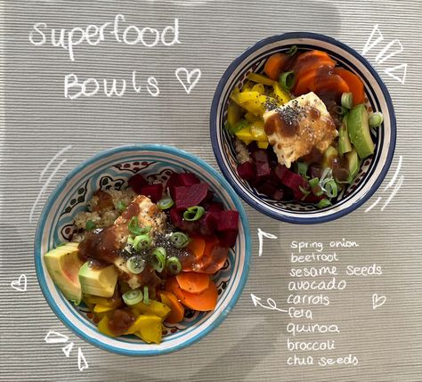 #aesthetic #superfoods #food #bowls #recipe #whatieatinaday Bowl Aesthetic, Superfood Bowl, Food Bowls, Quinoa Bowl, Bowls Recipe, Superfoods, Quinoa, Chia, Feta