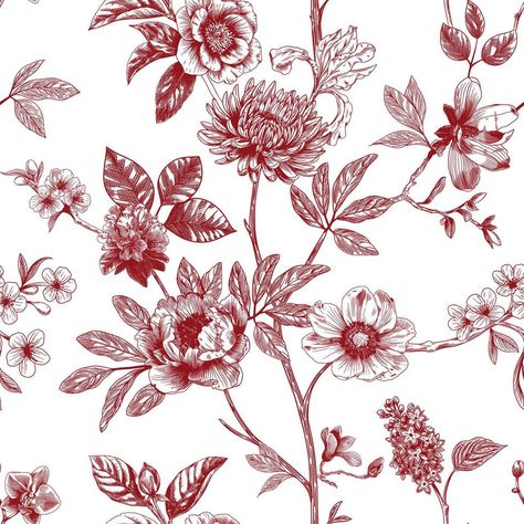 Abstract modern floral seamless pattern with hand drawn flower in Toile de jouy style. Retro elegance repeat print. Vintage design for fabric, wallpaper or wrapping Engagement Invite, Toile Pattern, Repeat Prints, Toile Fabric, Floral Seamless Pattern, Hand Drawn Flowers, Cityscape Photos, Botanical Pattern, Modern Floral