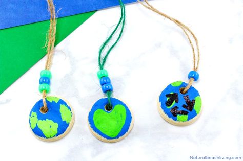 Earth Day Crafts Preschoolers Love to Make, Salt Dough Necklaces, Art for Kids, Earth Day Crafts, Earth Day Art, A fun hands on activity for Earth Day Nature Crafts Preschool, Preschool Earth Day, Recycled Crafts Kids Preschool, Earth Day Crafts For Kids, Earth Day Coloring Pages, Dough Ideas, Earth Week, Earth Day Projects, Earth Craft