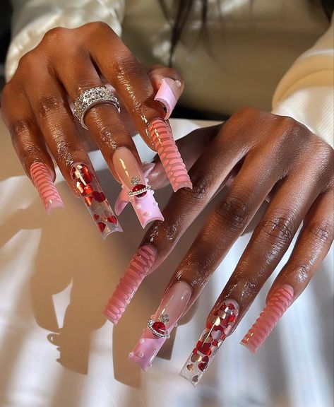 Brown Acrylic Nails, Valentines Day Nails, Acrylic Nail Set, Valentine Nails, Dope Nail Designs, Bling Acrylic Nails, I Love Nails, Nails Long, Pedicures