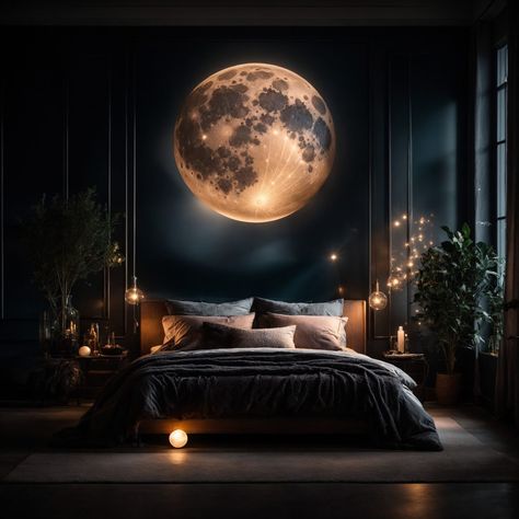 Enlightening, Beautiful and Enchanting Moon Wall Art Cute Bedroom Decor For Teens, Moon Interior Design, Moon Bedroom Aesthetic, Moon Bedroom Ideas, Small Room Bedroom Ideas, Bedroom Ideas For Apartments, Moon Inspired Bedroom, Crazy Lighting, Teen Girl Bedroom Ideas Aesthetic