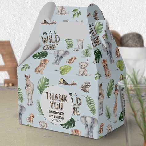 Baby Safari Animals, 1st Birthday Favors, Favor Boxes Birthday, Baby Boy First Birthday, Birthday Treats, Boy First Birthday, Wild One, Birthday Design, 1st Boy Birthday