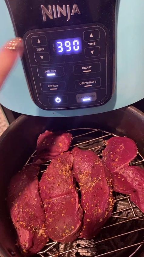 Air Fryer Venison with Tastefully Simple Steak Seasoning Venison Steak Recipes Air Fryer, Air Fryer Deer Steaks, Air Fryer Venison Steak, Air Fryer Venison, Simple Steak Seasoning, Steak In The Air Fryer, Venison Steak Recipes, Venison Steaks, Deer Steak