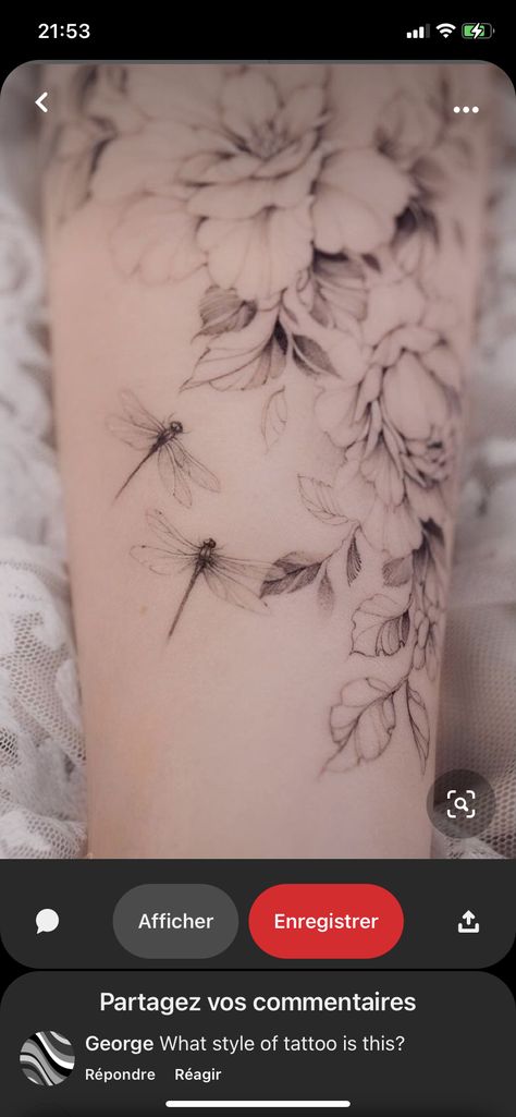 Dragon Fly And Flower Tattoo, Earthy Tattoos, Dragonfly Tattoo Design, Flower Tattoo Back, Foot Tattoos For Women, Floral Tattoo Sleeve, Hummingbird Tattoo, Dragonfly Tattoo, Leg Tattoo