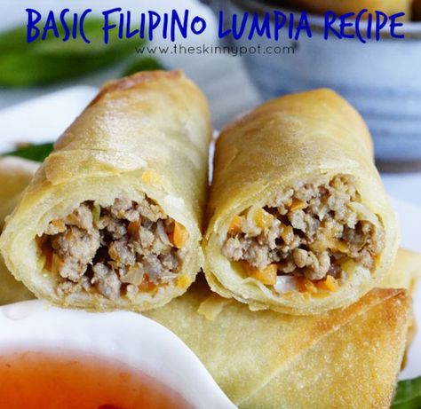 Basic Filipino Lumpia Recipe-There are so many ways in cooking and making lumpia, but I will share with you a lumpia recipe which is pretty much a base recipe for your lumpia. You can customize this recipe according to your liking. You can add, shrimp, add shredded cabbage, spinach and bean sprouts ( my most favorite) or change the meat into ground turkey or ground pork Easy Lumpia Recipe, Fried Lumpia, Lumpia Recipe Filipino, Filipino Lumpia, Lumpia Recipe, Lutong Pinoy, Easy Filipino Recipes, Pinoy Recipe, Meat Eater