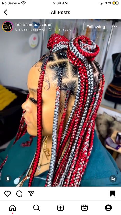 Red And Gray Braids, Gray Locs, Light Red Hair Color, Colorful Braids, Color Braids, Light Red Hair, Braiding Hair Colors, Black Box Braids, Braiding Hairstyles