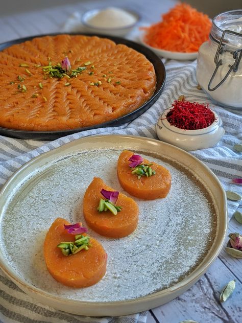 Halva Havij - Carrot halva - The Caspian Chef - Omid Roustaei Halva Design, Turkish Halva, Persian Halva, Halva Recipe, Wheat Rice, Lebanese Food, Persian Cuisine, Types Of Desserts, Cooked Carrots