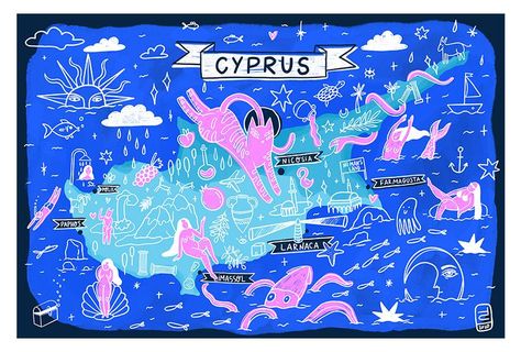 Cyprus Map Illustration, Cyprus Map, Country Illustration, Maps Design, Illustration Map, Map Projects, Paphos, City Illustration, Online Class