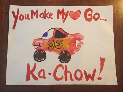 Gifts For Dad From Toddler, Ka Chow, Valentine Gift For Dad, Baby Art Crafts, Toddler Valentine Crafts, Cars Lightning Mcqueen, February Crafts, Baby Art Projects, Footprint Crafts