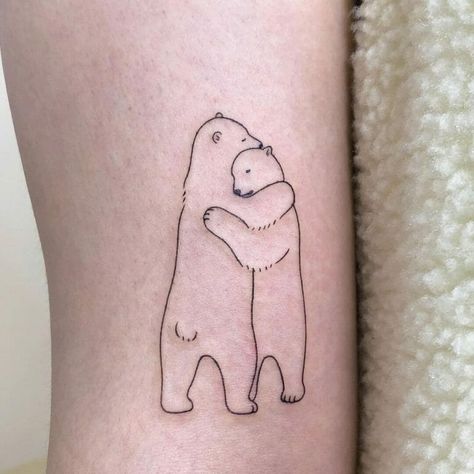 101 Best Minimalist Bear Tattoo Ideas That Will Blow Your Mind! 10 Outsons Bears Hugging Tattoo, Hug Tattoo, Grizzly Bear Tattoos, Winnie The Pooh Tattoos, Polar Bear Tattoo, Black Line Tattoo, Bear Tattoo Designs, Geometric Bear, Baby Polar Bears