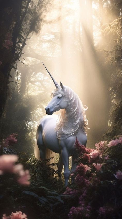 Magical Unicorn Fantasy Art, Forest Unicorn, Unicorn Forest, Fantasy Pets, Magical Bedroom, Pegasus Art, Unicorn Artwork, Unicorn And Fairies, Majestic Unicorn