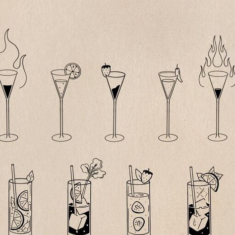 Cocktail Flash Tattoo, Prosecco Tattoo, Minis Tatoos, Cocktails Tattoo, Mixology Tattoo, Drink Tattoo, Cocktail Tattoo, Cocktail Drawing, Bar Tattoo