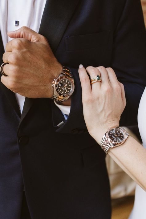 Wedding gift ideas for the groom, wedding gift ideas for the bride, Rolex watches, Navy blue suit, Groom fashion, groom attire, black tie wedding ideas Matching Rolex Watches Couple, Engagement Watch For Men, Rolex Couple Watch, Rolex Couple, Wedding Watches, Engagement Watch, Swan Photography, Blue Tux, Matching Watches