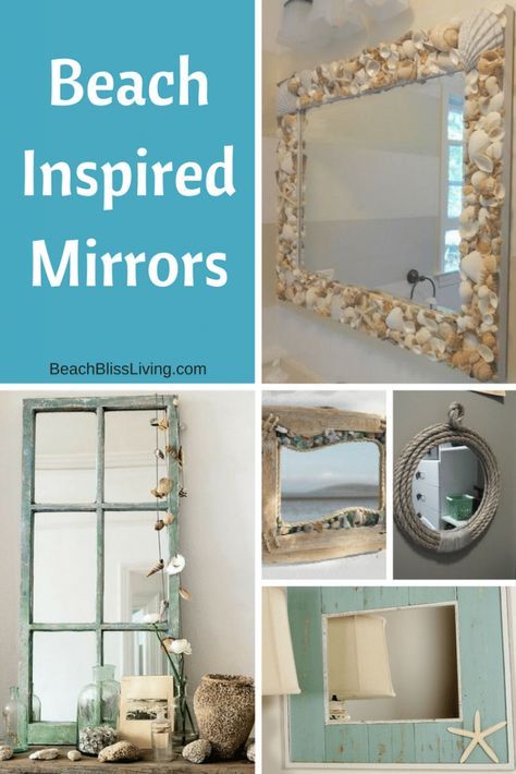 Beach Mirror, Coastal Mirrors, Beachy Bathroom, Mirror Makeover, Beach Theme Bathroom, Coastal Bathrooms, Beach Cottage Decor, Beach Cottage Style, Beach Bathrooms