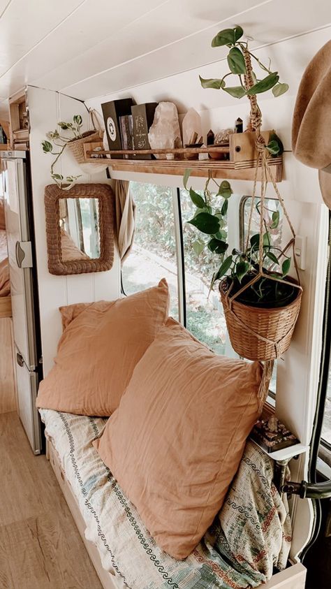 Van Wood Interior, Retro Camper Makeover, Boho Van Life Interior, Scandi Campervan Interior, Boho Van Decor, Boho Trailer Interior, Van Life Interior Boho, Boho Caravan Interior, Hippie Camper Interior