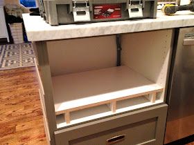 design dump: how to fake a built-in microwave Cabinet For Microwave Drawer, Built In Microwave Cabinet, Hidden Microwave, Microwave Design, Microwave In Island, Microwave Cabinet, Microwave Shelf, Microwave Drawer, Microwave In Kitchen