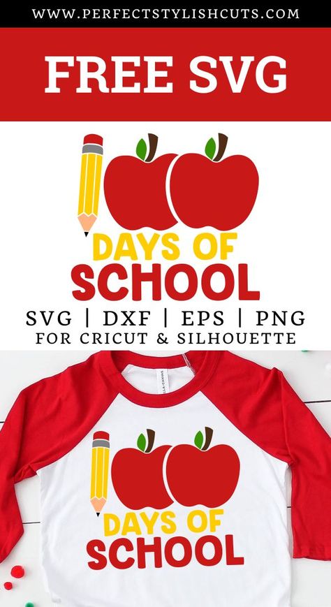 100 Days Of School Shirt Svg Free, Cricut 100 Days Of School Shirts, 100days Of School Shirt, 100 Días De Clases, 100 Days Of School Svg, Teacher Projects, Cricket Projects, Free Cricut, Back To School Svg