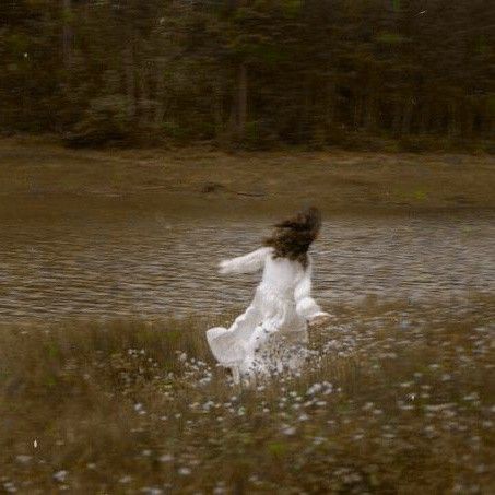 The Grass, A Woman, White Dress, Trees, Running, Water, Dresses, White