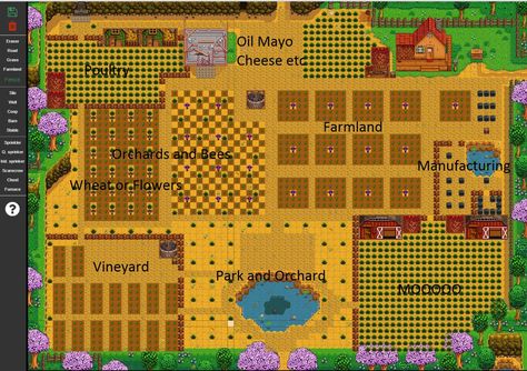 Stardew Tips, Farm Layouts, Stardew Ideas, Stardew Farm, Stardew Farms, Stardew Valley Layout, Stardew Valley Tips, Stardew Valley Farms, Stardew Valley Fanart