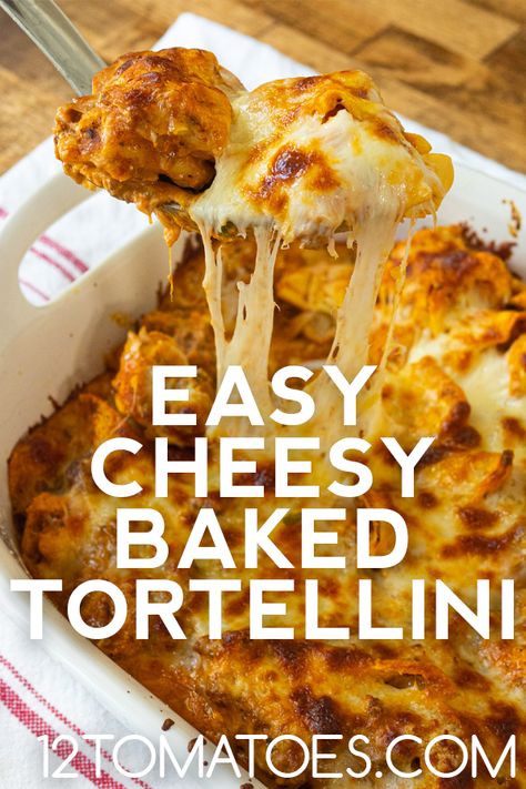 Tortellini Spaghetti Bake, Cheesy Baked Tortellini Casserole, Easy Cheese Tortellini Recipes, Easy Baked Tortellini, Cheesy Tortellini Bake, Easy Cheesy Baked Tortellini, Cheesy Baked Tortellini, Baked Tortellini Casserole, Tortellini Casserole