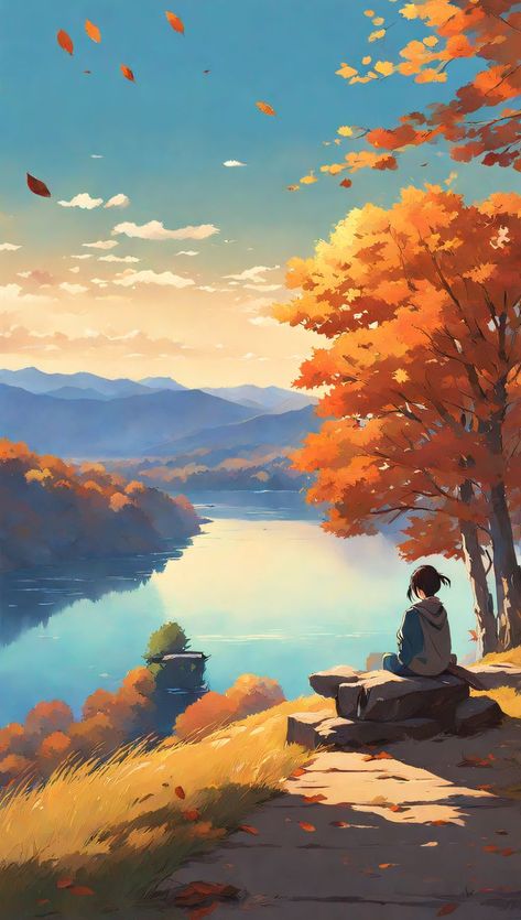 Aesthetic Japanese Wallpapers: Serene Beauty for Your Screen Fall Animated Wallpaper, Anime Fall Wallpaper, Fall Anime Wallpaper, Ghibli Autumn, Aesthetic Pretty Wallpaper, Autumn Anime Wallpaper, Calm Aesthetic Wallpaper, Autumn Digital Art, Anime Autumn