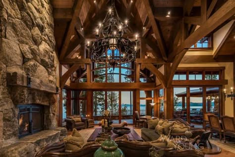 Stunning lodge style home with old world luxury overlooking Lake Tahoe Mountain Mansion, Lodge Style Home, Cabin Mansion, Luxury Log Cabins, Attached Garage, Lake Lodge, Architecture Model Making, Log Cabin Homes, Lodge Style