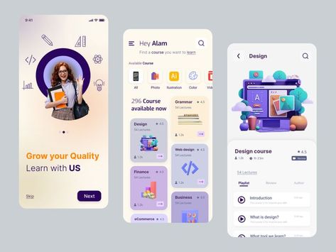 E Learning App Ui Design, Education App Ui Design, Learning App Ui Design, Learning Inspiration, Design Exploration, Ux Kits, Ui Ux App, Mobile Application Design, Good Advertisements