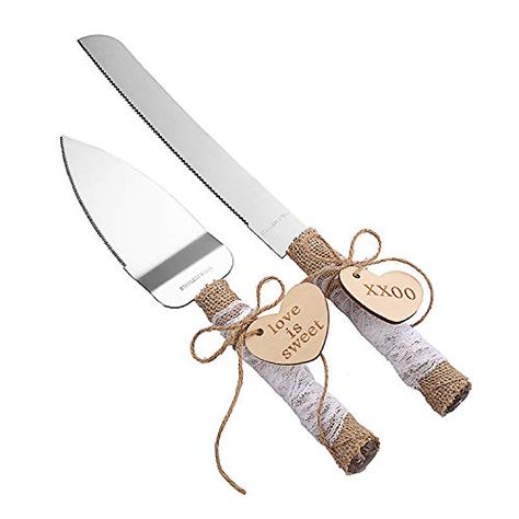 AmazonSmile | TANG SONG Rustic Style Stainless Steel Wedding Cake Knife and Serving Set Resin Plastic Handle with Twine Heart Love Wood Tag and Burlap Lace Design: Cake, Pie & Pastry Servers Wedding Cake Knife Set, Cake Knife Set, Wedding Cake Knife, Wedding Cake Server, Cake Knife, Rustic Wedding Cake, Burlap Lace, Wedding Anniversary Party, Wedding Gifts For Bride