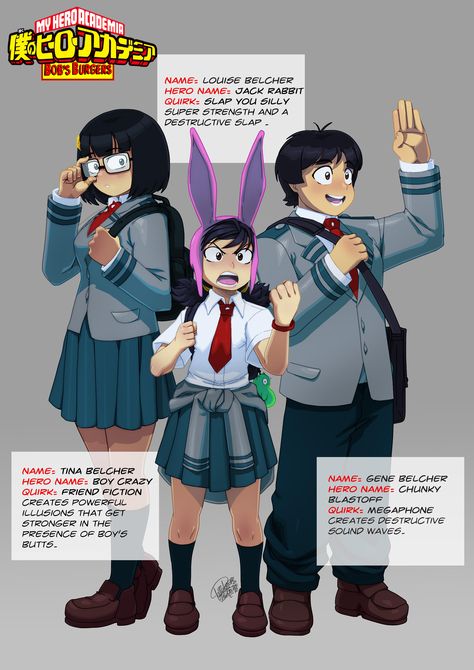 Bob's Burgers X My Hero Academia | Crossover | Know Your Meme Bob's Burgers Fan Art, Bob Burgers, Bobs Burgers Louise, Bobs Burgers Funny, Bob's Burgers, Hero Costumes, Bobs Burgers, Boku No Hero Academia Funny, Cartoon Crossovers